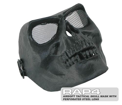 RAP4 Airsoft Tactical Skull Mask with Perforated Steel Lens (Bla