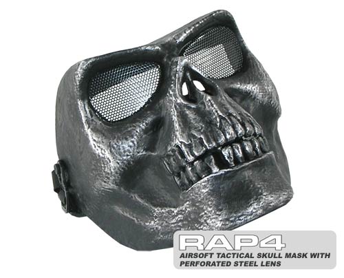RAP4 Airsoft Tactical Skull Mask with Perforated Steel Lens (Sil